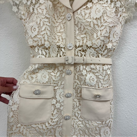 Self-Portrait Lace Belted Mini Dress in Cream (S/US 4) - Picture 16 of 16